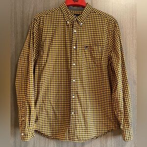 American Eagle Plaid Classic Fit Shirt - Mustard & Navy - Size Large